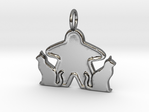 Cat meeple pendant  in Polished Silver