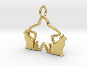 Cat meeple pendant 2 in Polished Brass