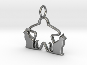 Cat meeple pendant 2 in Polished Silver