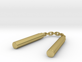 Nunchaku Keychain in Natural Brass (Interlocking Parts)