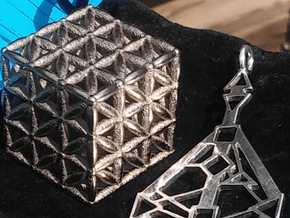  3-D FLOWER OF LIFE "META-CUBE" in Polished Bronzed Silver Steel