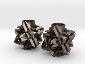 3D Star Candle Holders in Polished Bronzed-Silver Steel