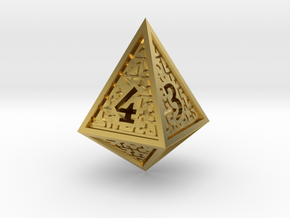 Hedron D4 (Hollow), balanced gaming die in Polished Brass