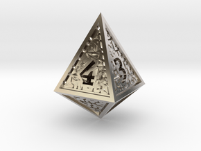 Hedron D4 (Hollow), balanced gaming die in Rhodium Plated Brass
