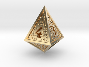 Hedron D4 (Hollow), balanced gaming die in 14k Gold Plated Brass