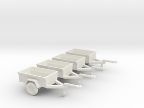 1/100 Scale M416 Jeep Trailers (4) in White Natural Versatile Plastic