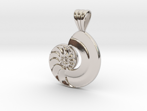 Nautilus Pendant with scalloped bail in Rhodium Plated Brass