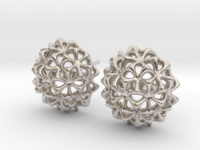 Virus Ball -- Stud Earrings in Cast Metals in Rhodium Plated Brass