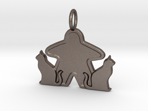 Cat meeple pendant  in Polished Bronzed-Silver Steel