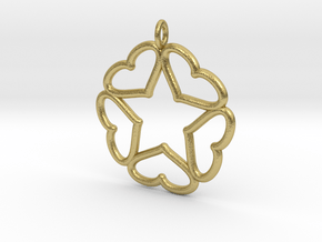 Hearts Hidden Curved Pentacle Pendant in Natural Brass