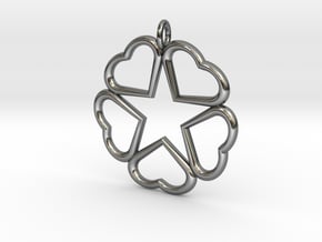 Hearts Hidden Pentacle pendant  in Fine Detail Polished Silver