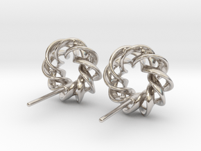 Torus Ribbon Stud Earrings in Cast Metals in Rhodium Plated Brass