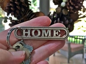 HOME Keychain Housewarming Gift in Polished Bronzed-Silver Steel