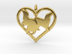 Double ferret pendant heart in Polished Brass