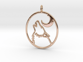Wolf and moon pendant - precious in 14k Rose Gold Plated Brass