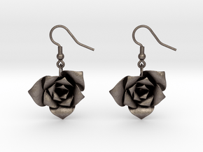 Rose Earrings in Polished Bronzed-Silver Steel