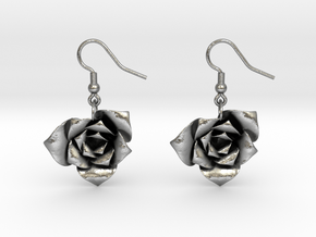 Rose Earrings in Natural Silver (Interlocking Parts)