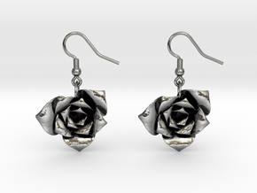 Rose Earrings in Polished Silver (Interlocking Parts)