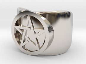 Pentacle Ring - thick in Rhodium Plated Brass: 13 / 69