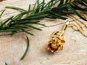 King Protea Pendant in 14k Gold Plated Brass
