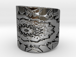 Native flower shield Ring in Fine Detail Polished Silver: 6 / 51.5