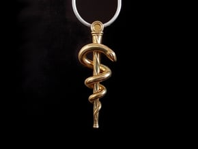Rod of Asclepius pendant in Natural Brass