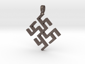Cvetok paporotnika Slavic Symbol Jewelry Pendant in Polished Bronzed-Silver Steel