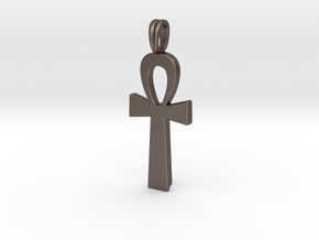 Ankh Symbol Jewelry Pendant Small 2 Cm in Polished Bronzed-Silver Steel