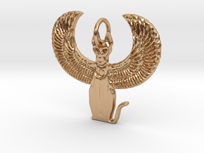 Winged Bast Pendant in Polished Bronze: Medium