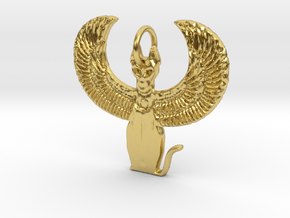 Winged Bast Pendant in Polished Brass: Medium