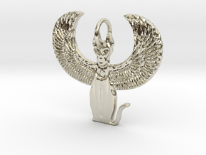 Winged Bast Pendant in 14k White Gold: Medium