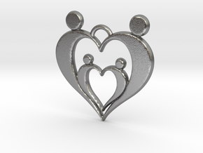Family of Four Heart Shaped Pendant in Natural Silver