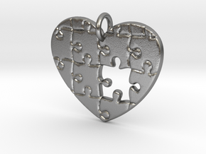 Puzzled Heart Pendant in Natural Silver