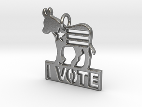 I Vote Donkey Pendant in Natural Silver