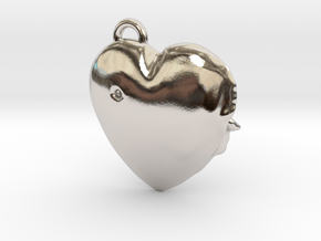 Exit Wound Heart Pendant in Rhodium Plated Brass