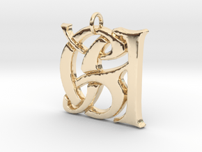 Monogram Initials GA Pendant  in 14k Gold Plated Brass