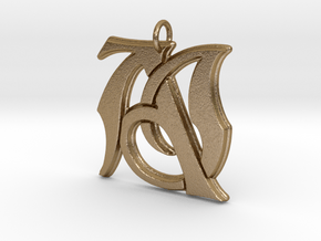 Monogram Initials AJ Pendant in Polished Gold Steel