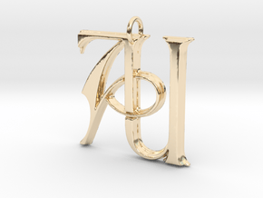 Monogram Initials AU Pendant in 14k Gold Plated Brass