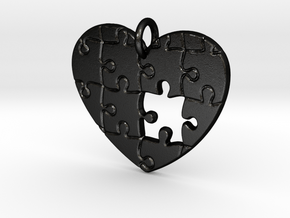 Puzzled Heart Pendant in Matte Black Steel