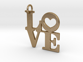 Love in Block Text Pendant in Polished Gold Steel