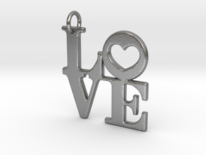 Love in Block Text Pendant in Natural Silver