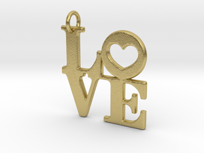 Love in Block Text Pendant in Natural Brass