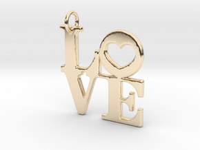 Love in Block Text Pendant in 14K Yellow Gold