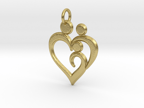 Family of 3 Heart Shaped Pendant in Natural Brass