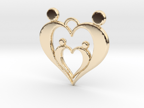 Family of Four Heart Shaped Pendant in 14k Gold Plated Brass