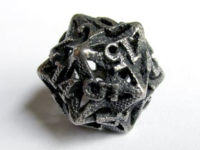 Pinwheel d20 in Polished Bronzed Silver Steel