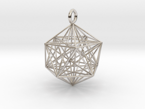 Icosahedron Dodecahedron Nest - 32mm  in Rhodium Plated Brass