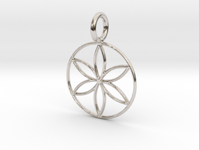 Seed of Life - 6 petalled flower - 22mm 30mm 40mm in Rhodium Plated Brass: Small