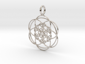 Seed of Life within Seed of Life 40mm 34mm in Rhodium Plated Brass: Large