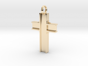 Steel Girder Cross Pendant - Christian Jewelry in 14k Gold Plated Brass